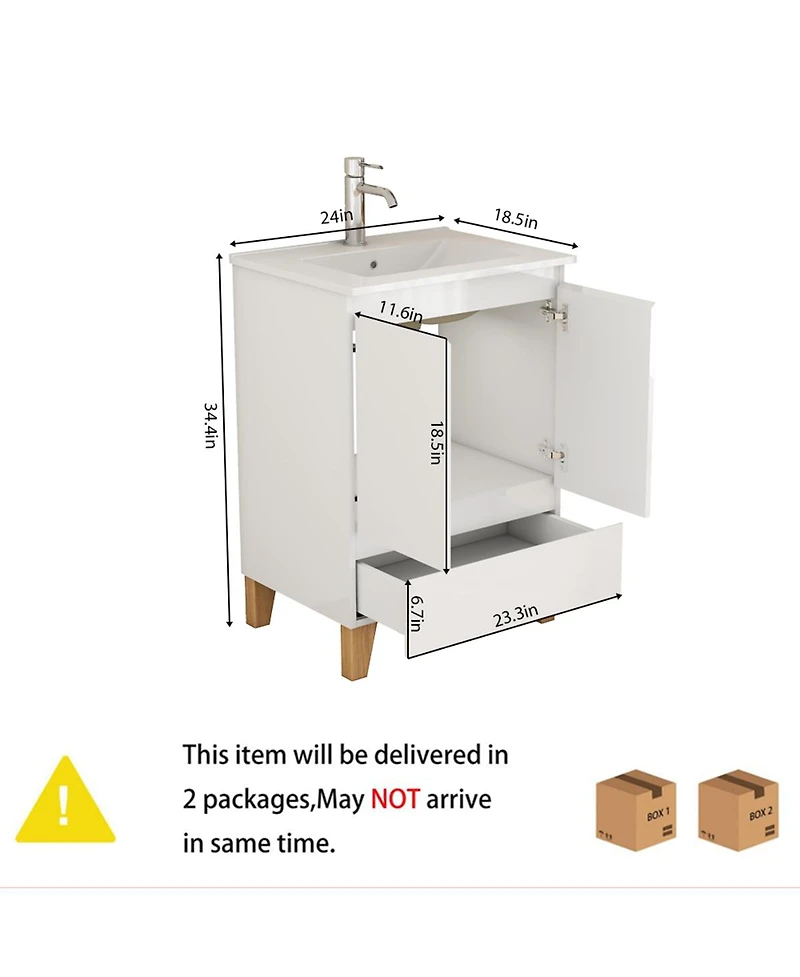 Sillysis Inch Bathroom Vanity with Sink, Glossy Storage Cabinet, Soft Close Drawer