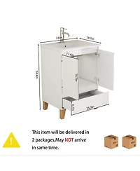 Sillysis Inch Bathroom Vanity with Sink, Glossy Storage Cabinet, Soft Close Drawer