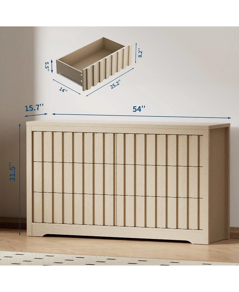gaomon Bedroom Fluted Dresser, Wooden Chest of Drawers with Deep Storage, Handleless Modern Organizer.