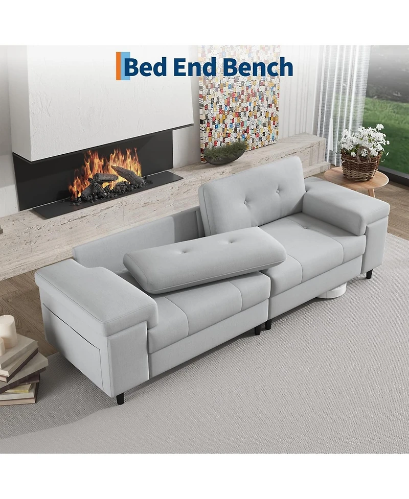 gaomon 85 Inch Modern 3 Seater Sofa Couch with Adjustable Armrests,Living Room Sofa with Plush Chenille Fabric,Couch with Button Tufted Backrest