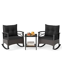 Gouun 3-Piece Rocking Patio Bistro Set Pe Rattan Chairs with Wood-Top Side Table