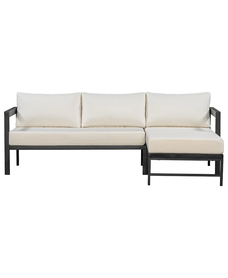 Rainsken Outdoor L-Shaped Sofa, All-Weather 3- Seater Couch with Iron Frame and Ultra-Thick Cushions for Patio, Balcony and Garden