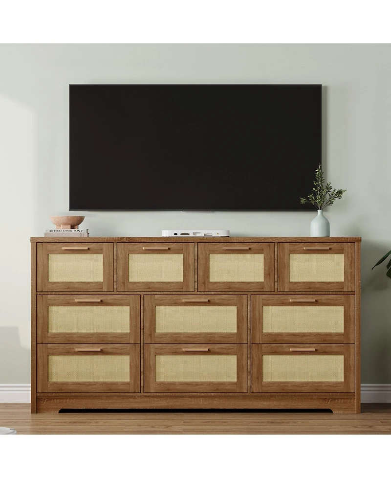 gaomon Modern Farmhouse 10 Drawer Rattan Dresser Storage Chest with Metal Handles.