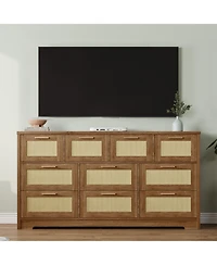 gaomon Modern Farmhouse 10 Drawer Rattan Dresser Storage Chest with Metal Handles.