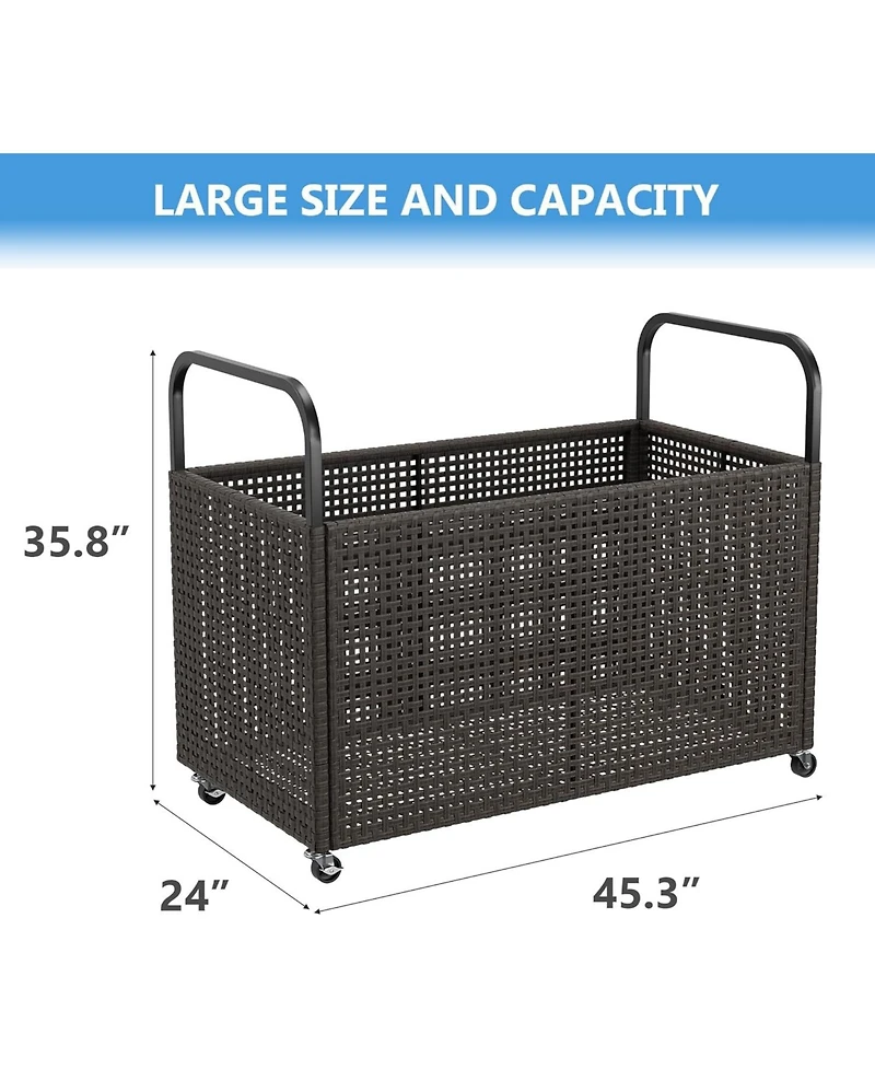 gaomon Poolside Rattan Storage Organizer, Pool Float Storage Holder with Mesh Rolling for Pool Noodles, Toys, Floats, Balls, Outdoor Storage Bin