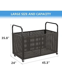 gaomon Poolside Rattan Storage Organizer, Pool Float Storage Holder with Mesh Rolling for Pool Noodles, Toys, Floats, Balls, Outdoor Storage Bin
