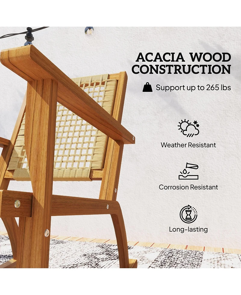 Outsunny 2-Piece Outdoor Rocking Chair, Acacia Wood Outdoor Rockers,