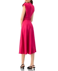 Ivonne Women's Sleeveless Midi Satin Dress with Belt