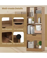 Sugift 51inch Tall Freestanding Bookcase with Drawer 7-Cube Storage Organizer