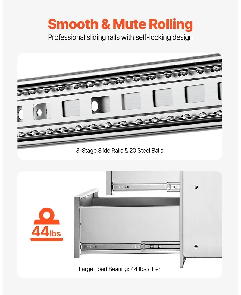 Gouun Stainless Steel Triple Bbq Drawers, Flush Mount