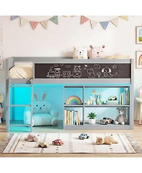 Gouun Twin Size Loft Bed with Led Lights and Storage Shelves
