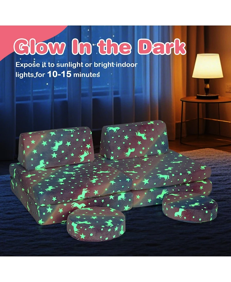 Sugift Modular Kids Play Couch Set Glow in the Dark with Portable Handles