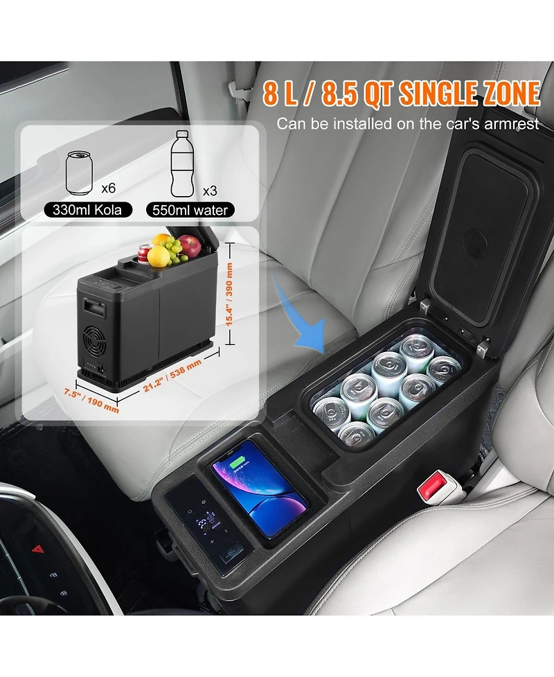 Mecale 8 Liter Car Armrest Refrigerator 12V Portable Single Zone Freezer