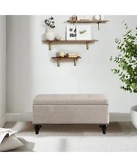 Boyel Living Linen Nailhead Accent Stool with Dark Wooden Legs, Versatile Shoe Bench and Seating