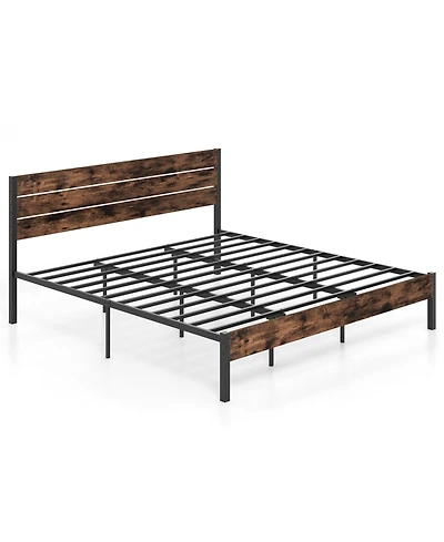 Sugift King Size Bed Frame with High Headboard and Mute Bar