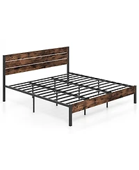 Sugift King Size Bed Frame with High Headboard and Mute Bar