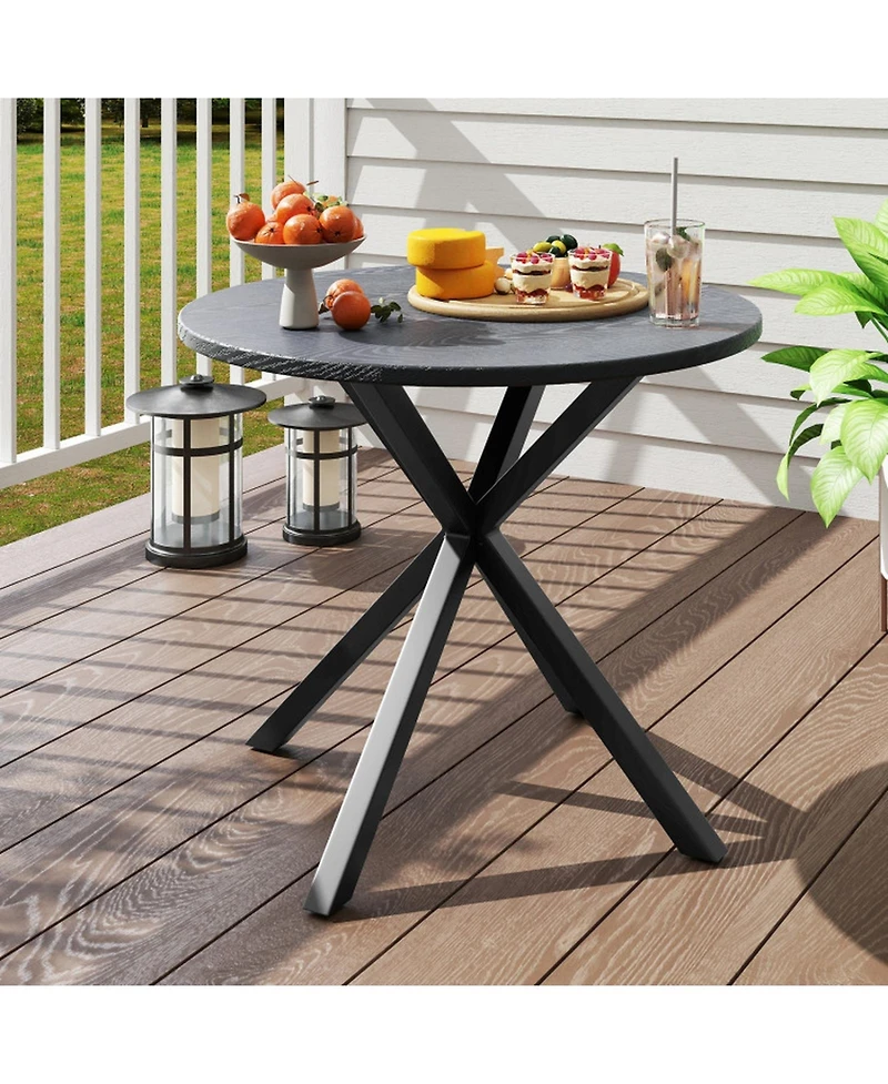 Gouun Round 33.5 in Patio Bistro Table with Wood-Like Top and Adjustable Feet