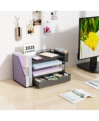 Gnuadz Wood Desk Organizer File Holder 4-Tier Drawer