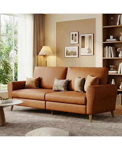 gaomon Modern Sofa Couch, Large 3-Seater with Streamlined Armrests, Pu Leather Loveseat Wood Feet, Comfy Couch for Living Room, Apartment