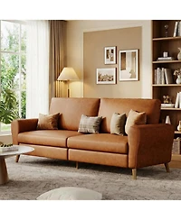 gaomon Modern Sofa Couch, Large 3-Seater with Streamlined Armrests, Pu Leather Loveseat Wood Feet, Comfy Couch for Living Room, Apartment