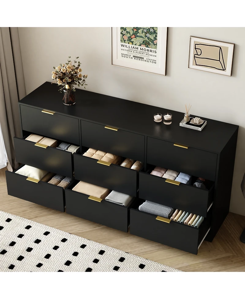 Rainsken 9 Drawer Dresser for Bedroom, 63" Large Deep Chest of Drawers, with Metal Handle, Bedroom Living Room