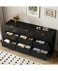 Rainsken 9 Drawer Dresser for Bedroom, 63" Large Deep Chest of Drawers, with Metal Handle, Bedroom Living Room