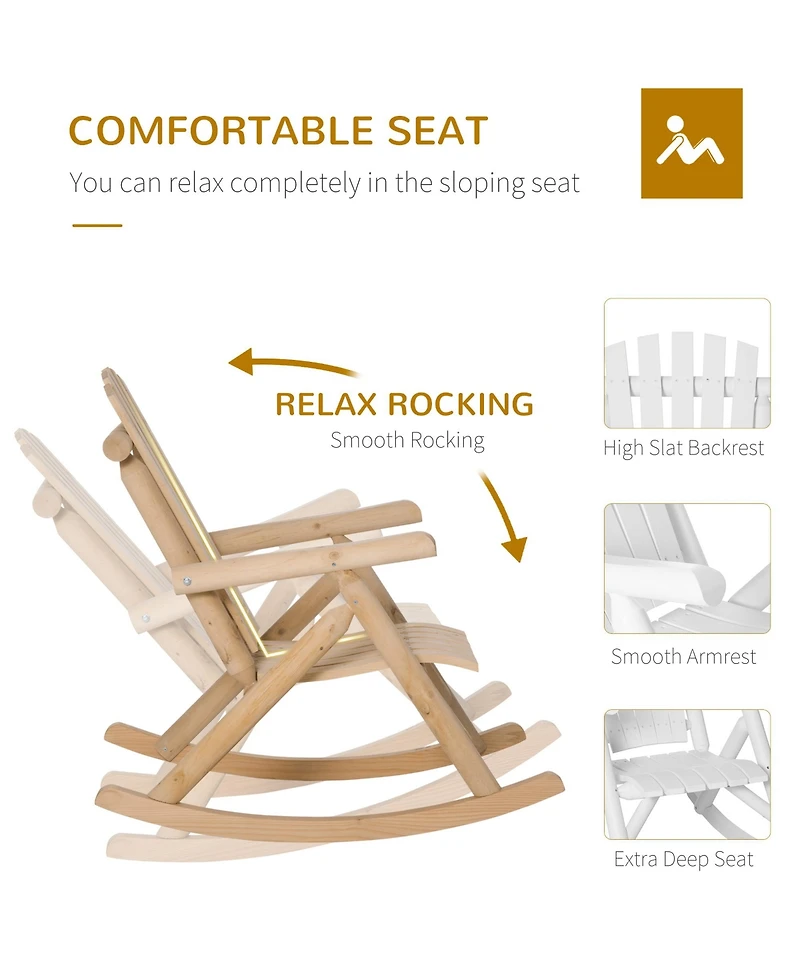Outsunny Wooden Adirondack Porch Rocking Chair, Rustic Slatted Log Rocker for Indoor Outdoor Patio & Lawn, Natural