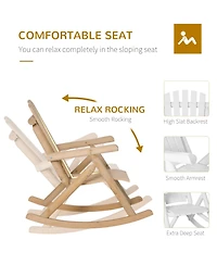 Outsunny Wooden Adirondack Porch Rocking Chair, Rustic Slatted Log Rocker for Indoor Outdoor Patio & Lawn, Natural