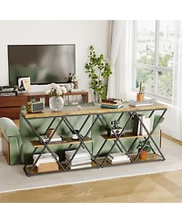 gaomon 39" Narrow Entryway Console Table, 3-Tier Industrial Sofa Table with Storage Shelf & X Metal Frame,