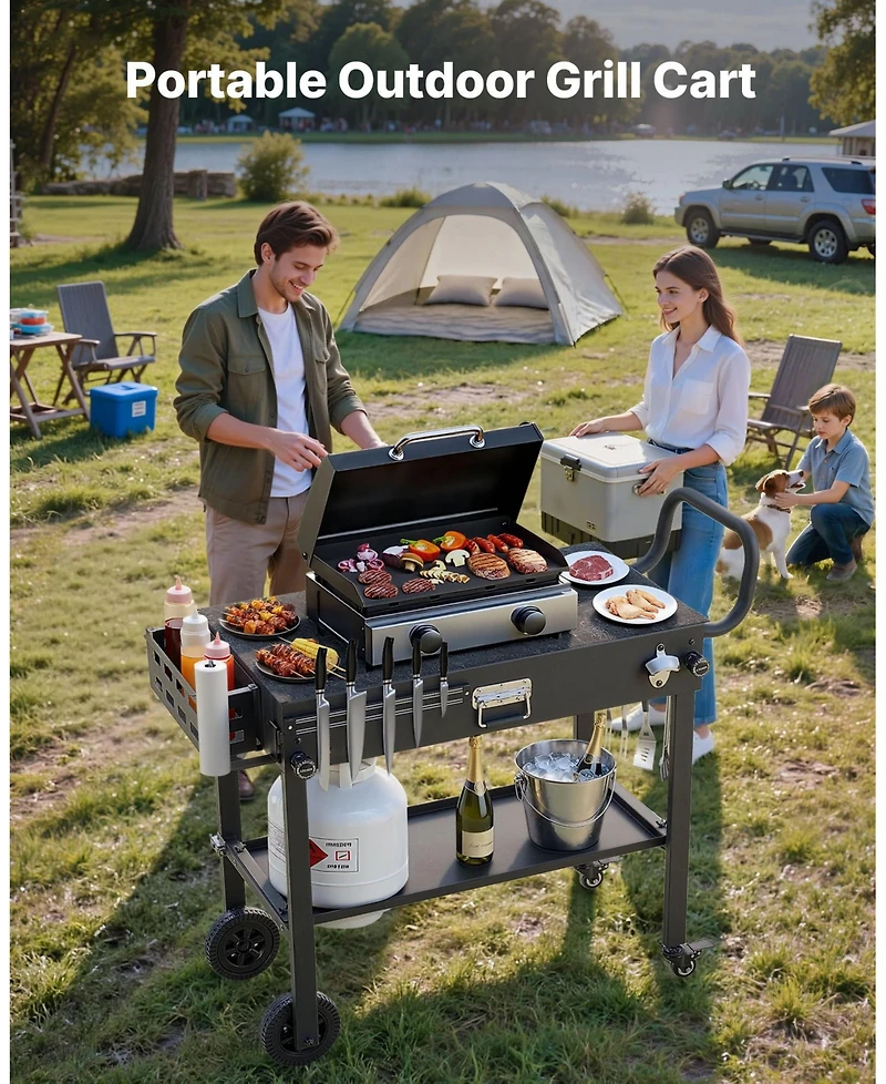 Ecooso Foldable Outdoor Grill Cart 31x17 Inch Magnetic Tool Rack