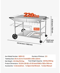 Ecooso Outdoor Grill Cart 36x23 Inch Tabletop with Spice Containers