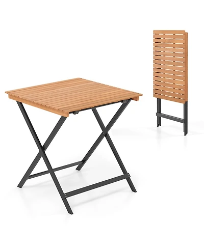 Sugift 28 in Patio Folding Square Table with Slatted Tabletop