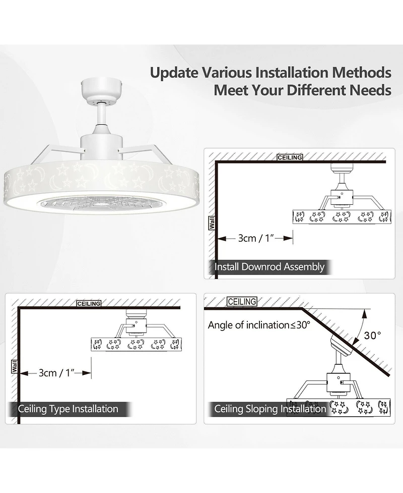 Mecale 23 Inch Ceiling Fan with Led Light Remote Starry Lampshade