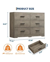 gaomon Bedroom 6 Drawer Double Dresser, Wood Look Chest of Drawers with Deep Storage, Anti-Tip Design, Metal Handles