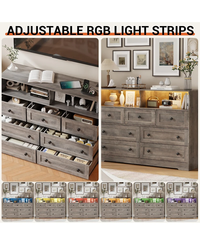 gaomon Bedroom 7-Drawer Wooden Dresser with 2 Open Cubbies, Modern Storage Chest.