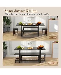Gouun 5-Piece Expandable Dining Table Set with Benches and Stools, Seats 4 to 6