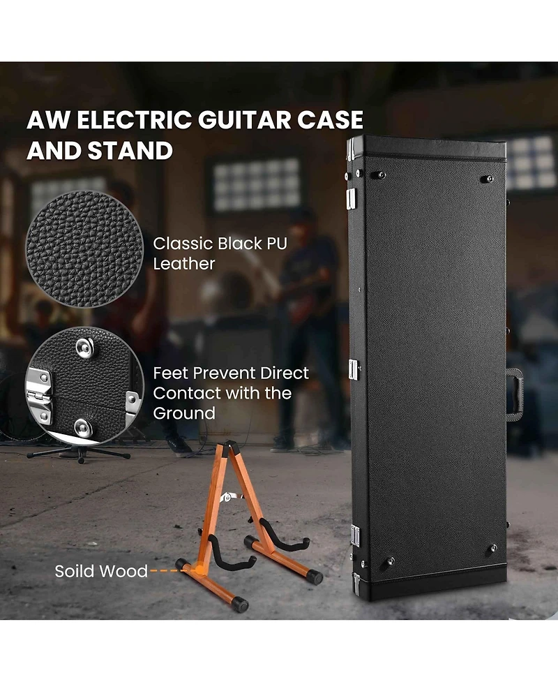 Yescom Universal Rectangular Electric Guitar Hard Case with Folding Guitar Stand