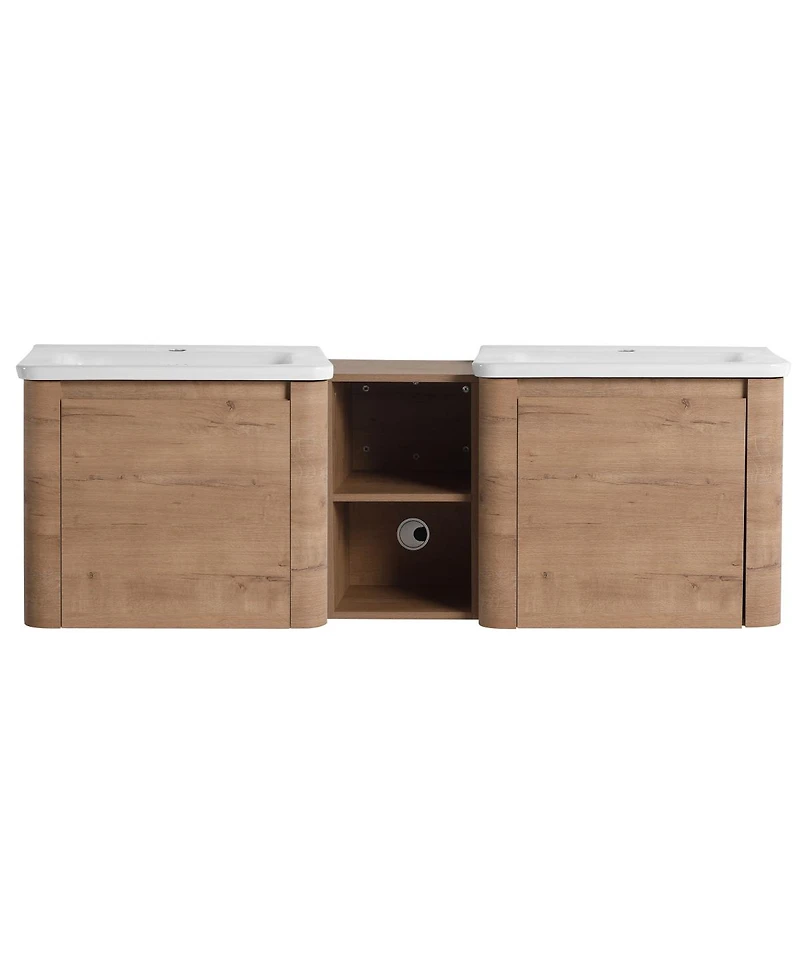 Sillysis Inch Wall Mounted Double Sink Bathroom Vanity with Storage Shelves