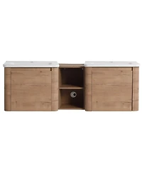 Sillysis Inch Wall Mounted Double Sink Bathroom Vanity with Storage Shelves