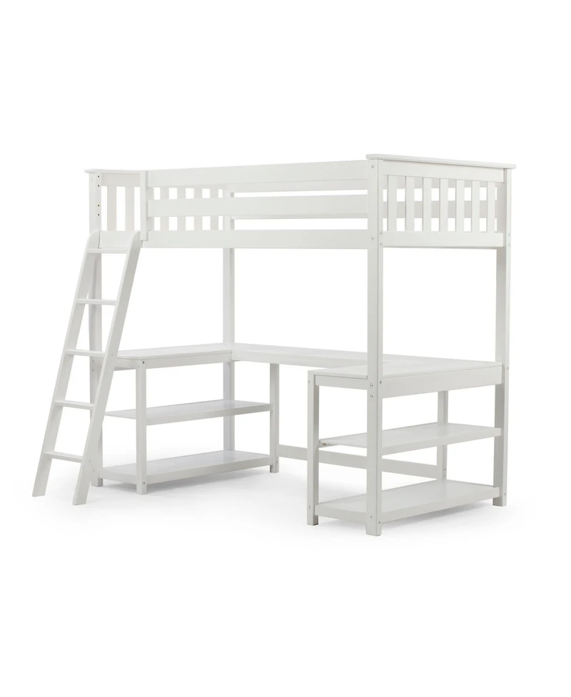 Max & Lily Twin Loft Bed, Solid Wood Loft Bed with Desk and Storage Shelves for Kids