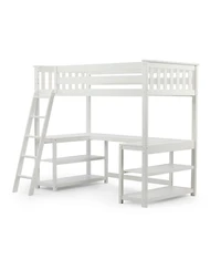 Max & Lily Twin Loft Bed, Solid Wood Loft Bed with Desk and Storage Shelves for Kids