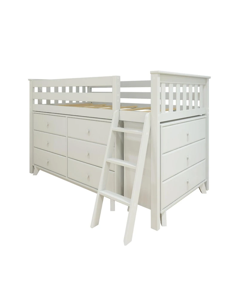 Max & Lily Twin-Size Low Loft with Pull-Out Desk and 3-Drawer Dressers