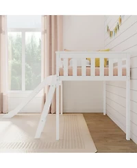 Max & Lily Twin Size Low Loft Bed with Slide, Solid Wood Kids Platform Bed with 14" Guardrails