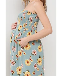 Hello Miz Maternity Floral Smocked Strapless Midi Dress