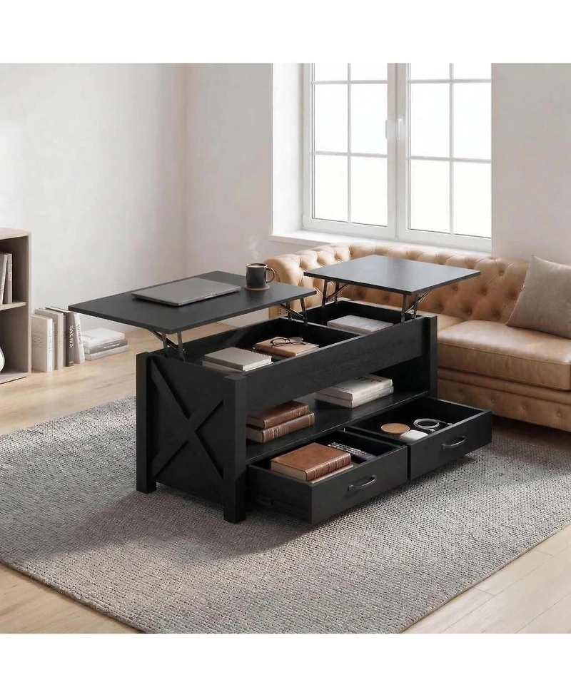 gaomon 47.2'' Lift-Top Coffee Table with Split Lift Design, Storage Shelf, 2 Drawers & Hidden Compartment