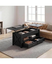 gaomon 47.2'' Lift-Top Coffee Table with Split Lift Design, Storage Shelf, 2 Drawers & Hidden Compartment