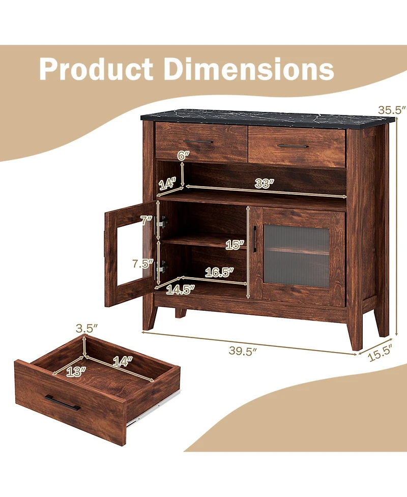 Sugift Coffee Bar Cabinet with 2 Drawers and 1 Open Compartment