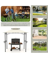 Sugift Outdoor Double-Tiered Grill Gazebo Canopy with 2 Shelves and 7 Hooks