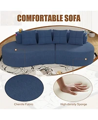 Rainsken 3-Seater Half Moon Curved Sectional Sofa, Modern Modular Couch with Soft Chenille Fabric, 2 Cup Holders and Side Pockets for Living Room