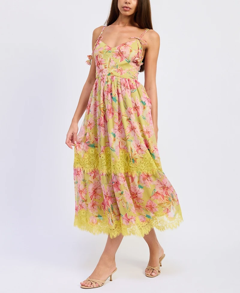 En Saison Women's Sleeveless Bustier V-Neck Midi Dress